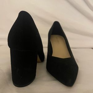 Black suede block heels